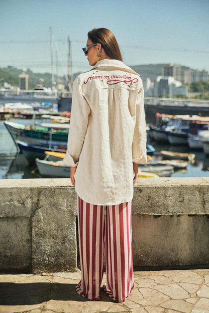 CAMISA MOM ON VACATION LINHO NAUTIC