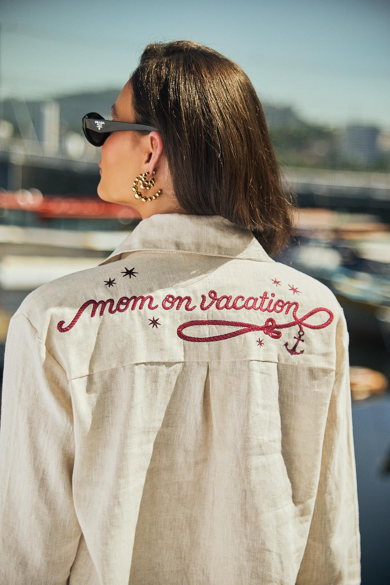 CAMISA MOM ON VACATION LINHO NAUTIC